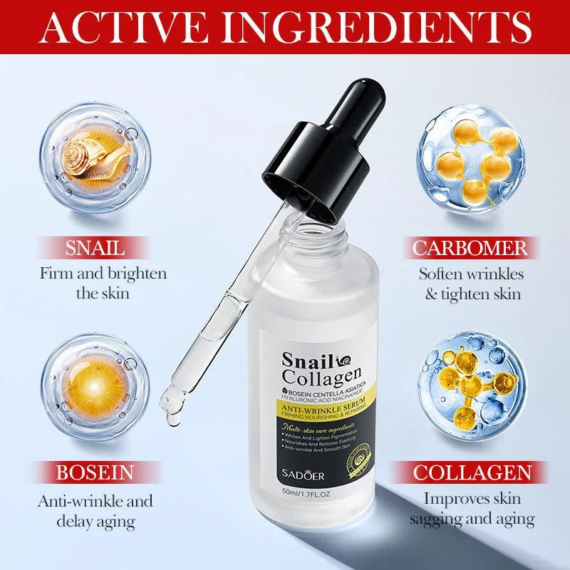 SADOER Snail Collagen Anti-Wrinkle Serum – Repair, Firm & Restore Youthful Skin ( The Savings Spot Sale )